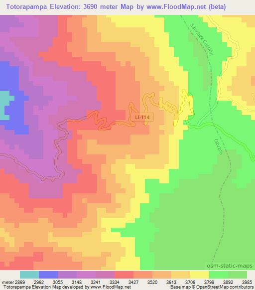 Totorapampa,Peru Elevation Map