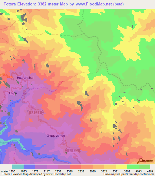 Totora,Peru Elevation Map