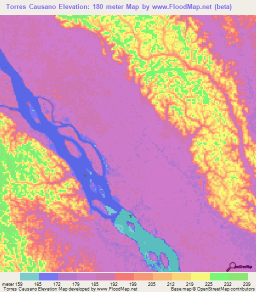 Torres Causano,Peru Elevation Map