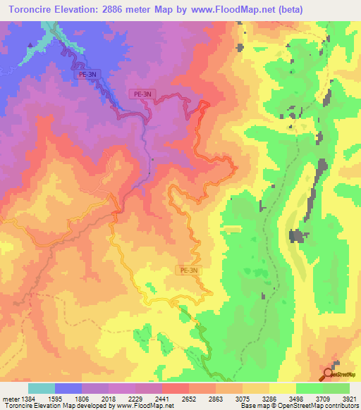 Toroncire,Peru Elevation Map
