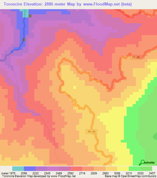 Toroncire,Peru Elevation Map