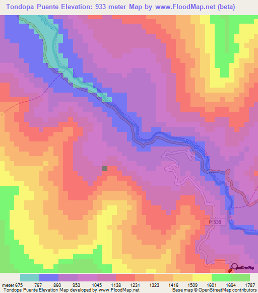 Tondopa Puente,Peru Elevation Map