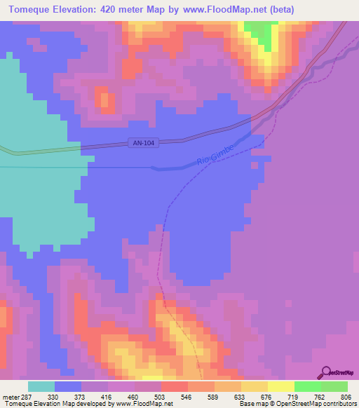 Tomeque,Peru Elevation Map