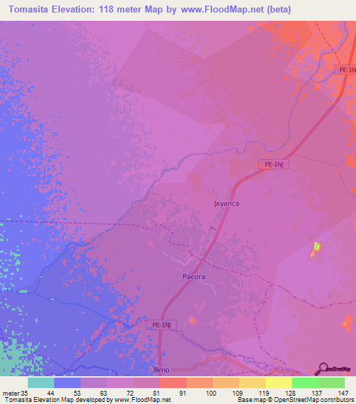 Tomasita,Peru Elevation Map
