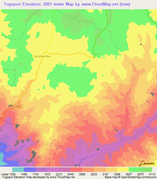 Togopon,Peru Elevation Map