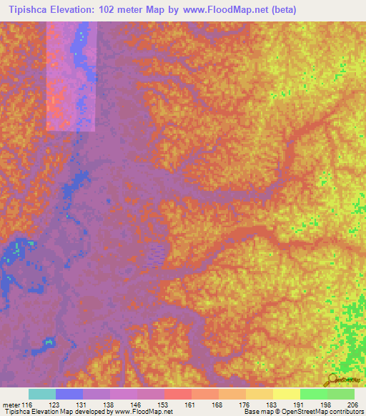 Tipishca,Peru Elevation Map