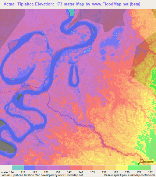 Actual Tipishca,Peru Elevation Map