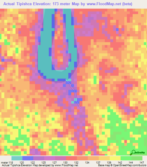 Actual Tipishca,Peru Elevation Map