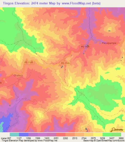Tingos,Peru Elevation Map