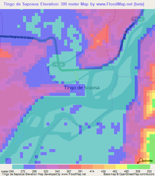 Tingo de Saposoa,Peru Elevation Map