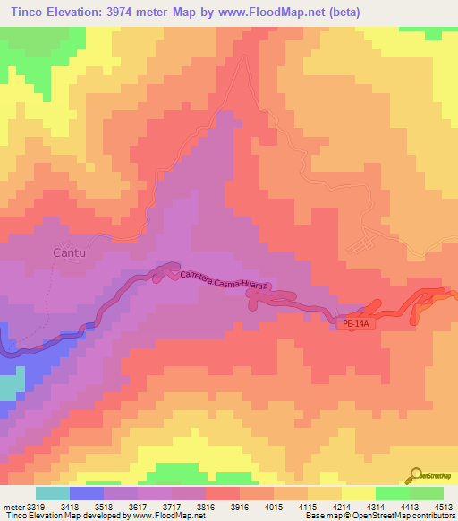 Tinco,Peru Elevation Map