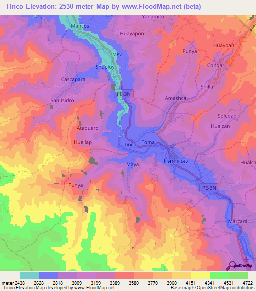 Tinco,Peru Elevation Map