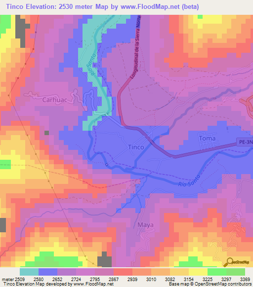 Tinco,Peru Elevation Map