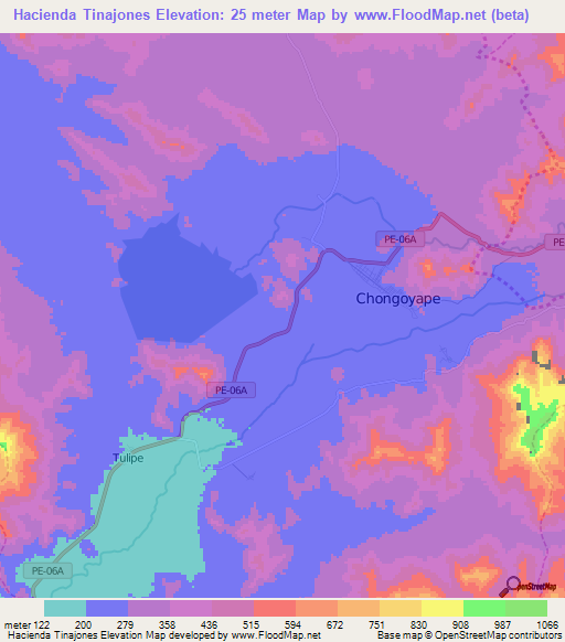 Hacienda Tinajones,Peru Elevation Map