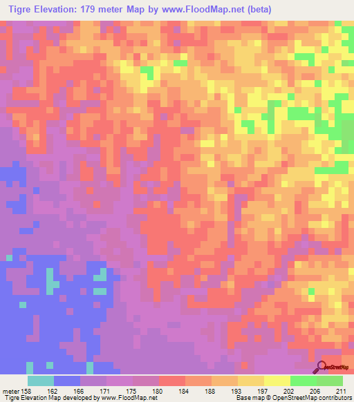 Tigre,Peru Elevation Map