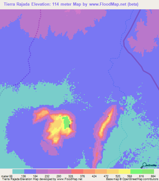 Tierra Rajada,Peru Elevation Map