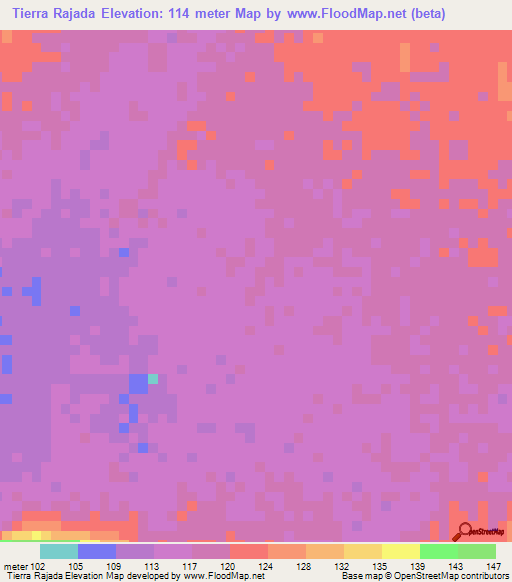 Tierra Rajada,Peru Elevation Map