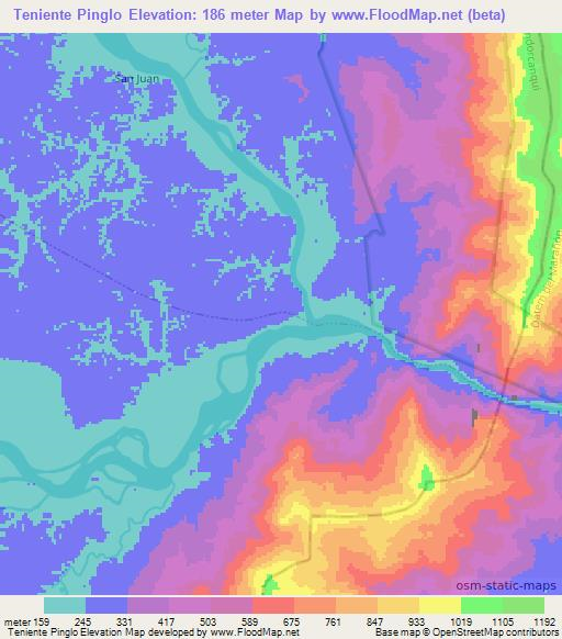 Teniente Pinglo,Peru Elevation Map
