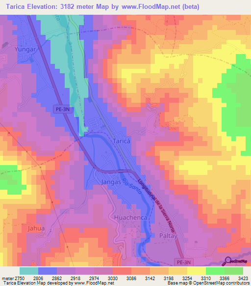 Tarica,Peru Elevation Map