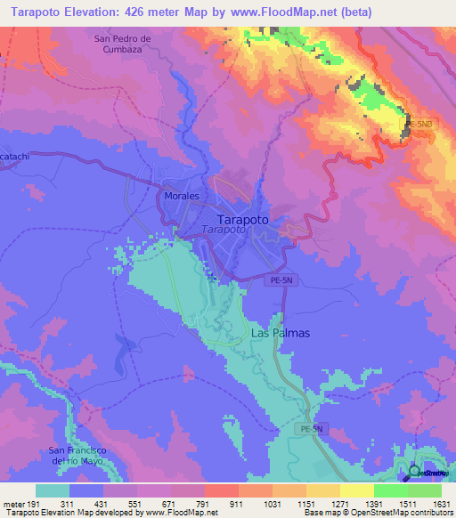 Tarapoto,Peru Elevation Map