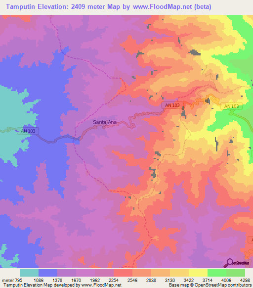 Tamputin,Peru Elevation Map