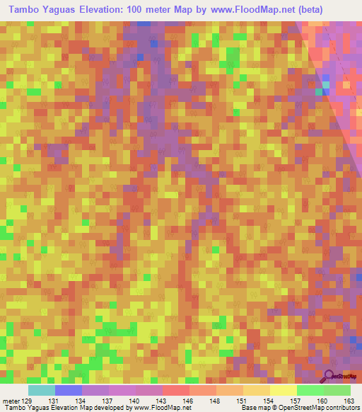 Tambo Yaguas,Peru Elevation Map