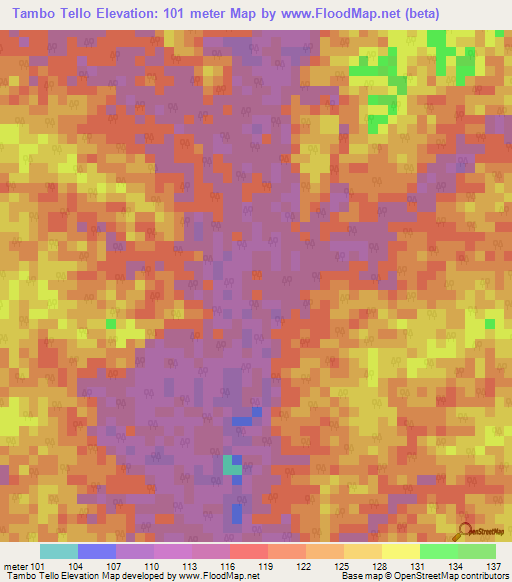Tambo Tello,Peru Elevation Map