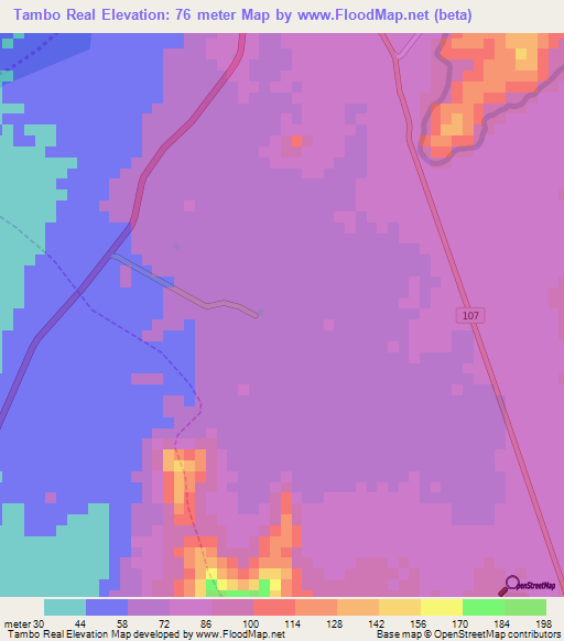 Tambo Real,Peru Elevation Map