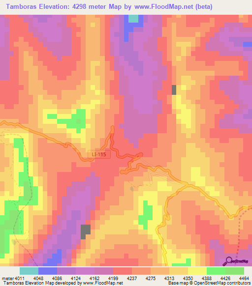 Tamboras,Peru Elevation Map