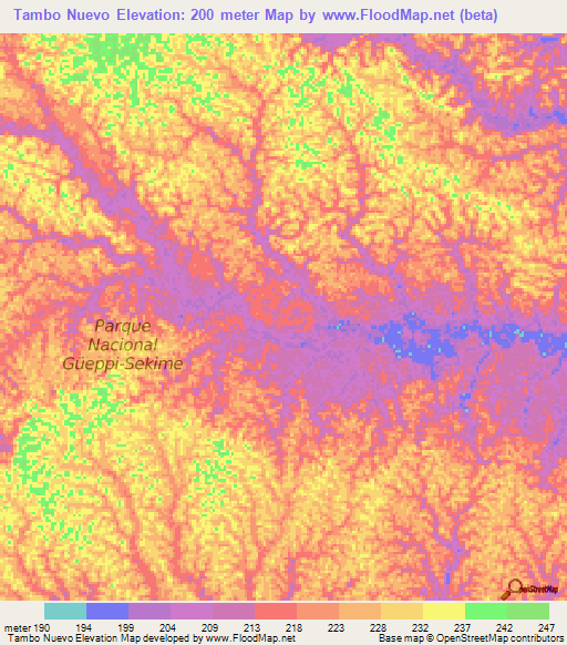 Tambo Nuevo,Peru Elevation Map