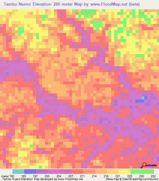 Tambo Nuevo,Peru Elevation Map