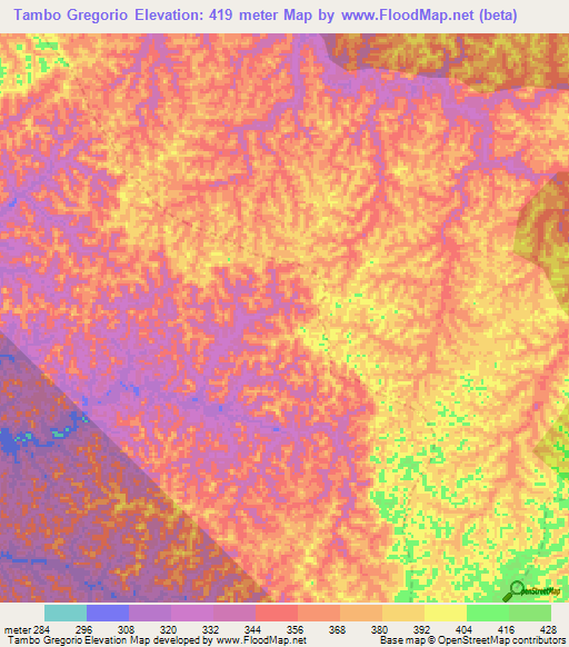 Tambo Gregorio,Peru Elevation Map
