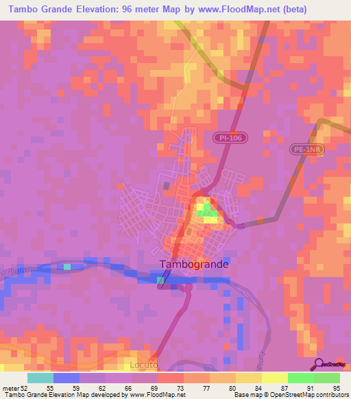 Tambo Grande,Peru Elevation Map