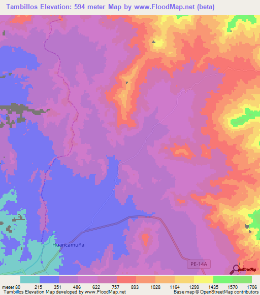 Tambillos,Peru Elevation Map
