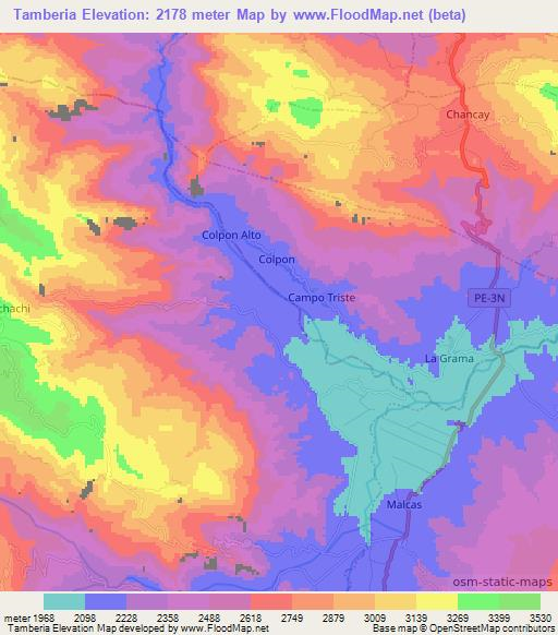 Tamberia,Peru Elevation Map