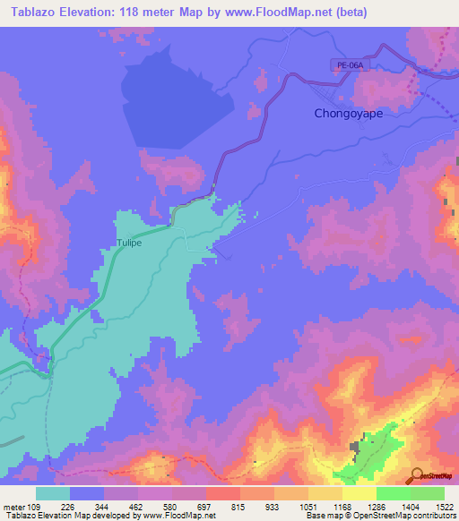 Tablazo,Peru Elevation Map