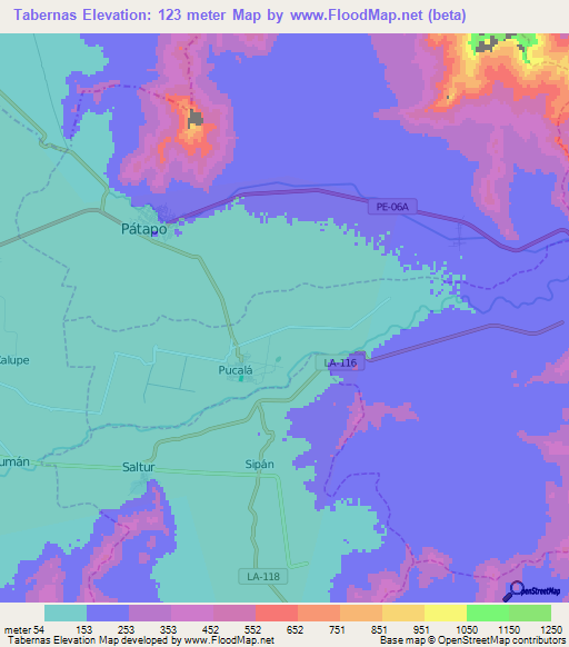 Tabernas,Peru Elevation Map