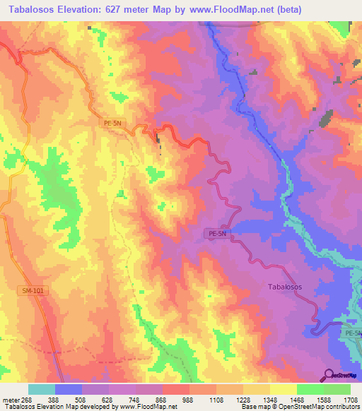 Tabalosos,Peru Elevation Map