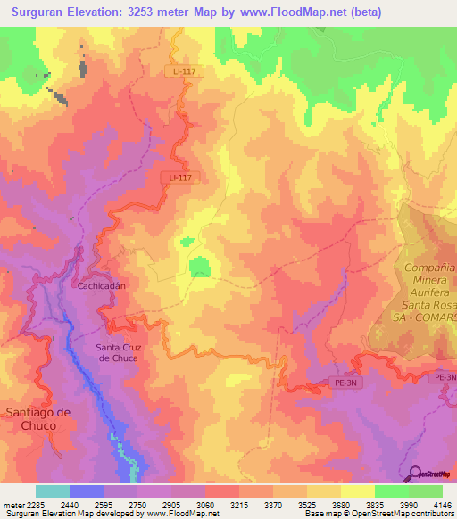 Surguran,Peru Elevation Map