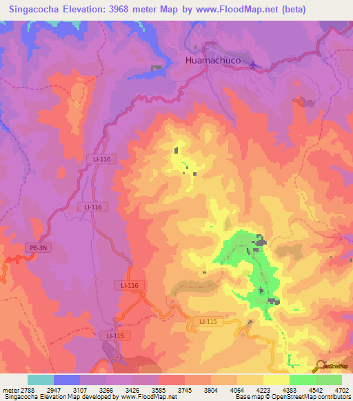 Singacocha,Peru Elevation Map