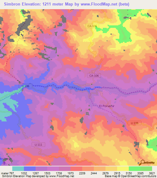 Simbron,Peru Elevation Map