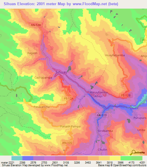 Sihuas,Peru Elevation Map