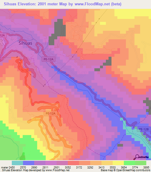 Sihuas,Peru Elevation Map