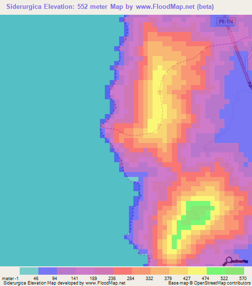 Siderurgica,Peru Elevation Map