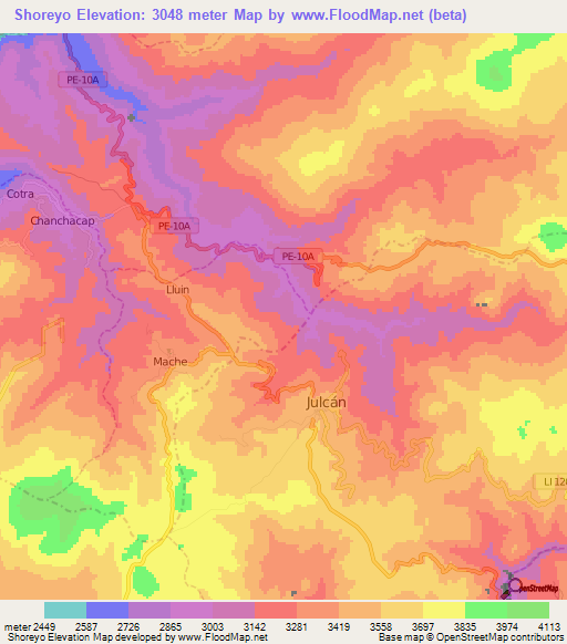 Shoreyo,Peru Elevation Map