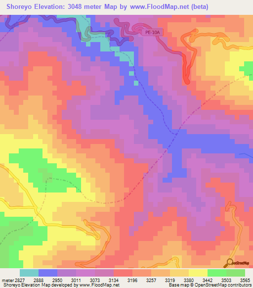 Shoreyo,Peru Elevation Map