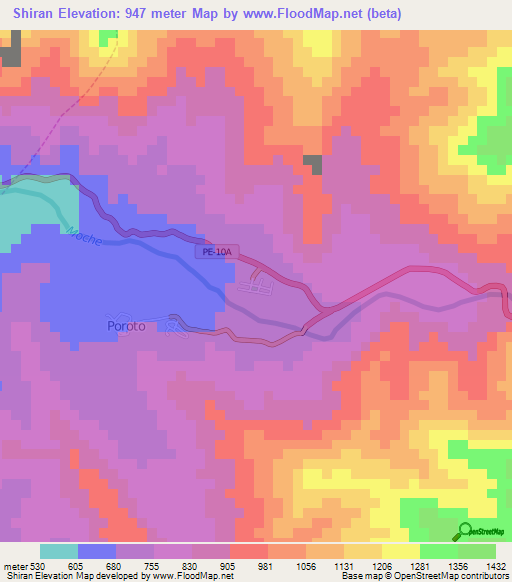 Shiran,Peru Elevation Map
