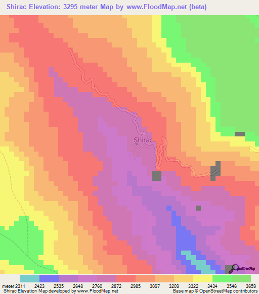 Shirac,Peru Elevation Map