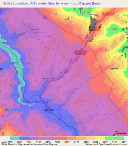 Shilla,Peru Elevation Map