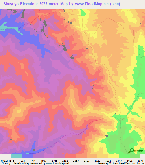 Shayuyo,Peru Elevation Map